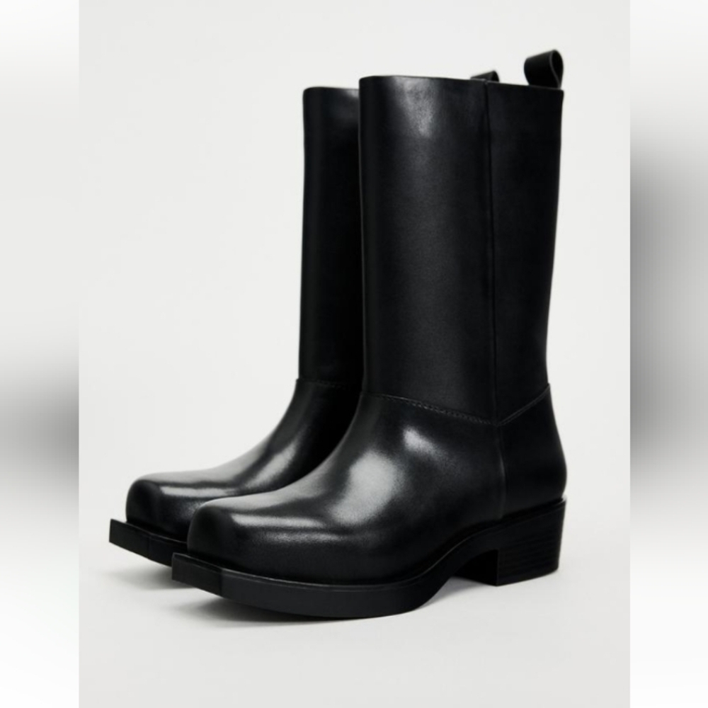 Zara Leather Square Toe Ankle Boots Sz-8
